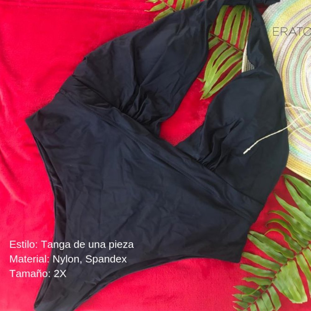 Swimwear high thong style, Nylon, Spandex 2X, black, tanga